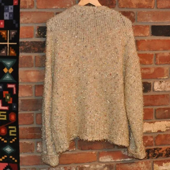 Anthropologie Maeve Twinkle Ivory Gold Tinsel Multicolor Knit Cardigan Sweater - Picture 6 of 9